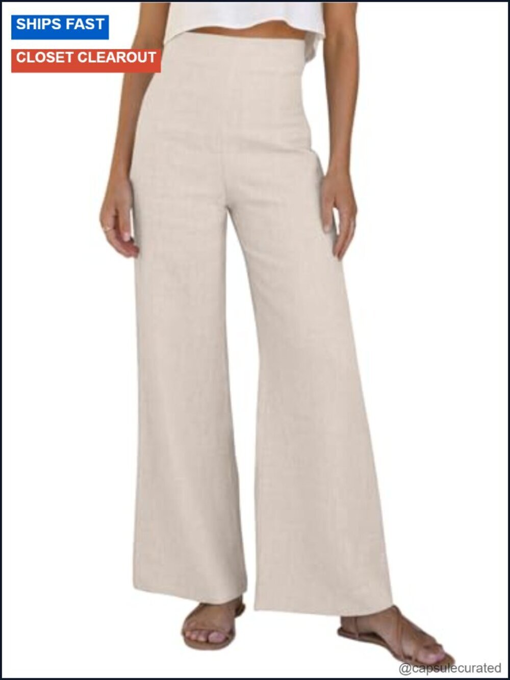 Linen Wide Leg Pants High Waist Palazzo Trousers with Pockets